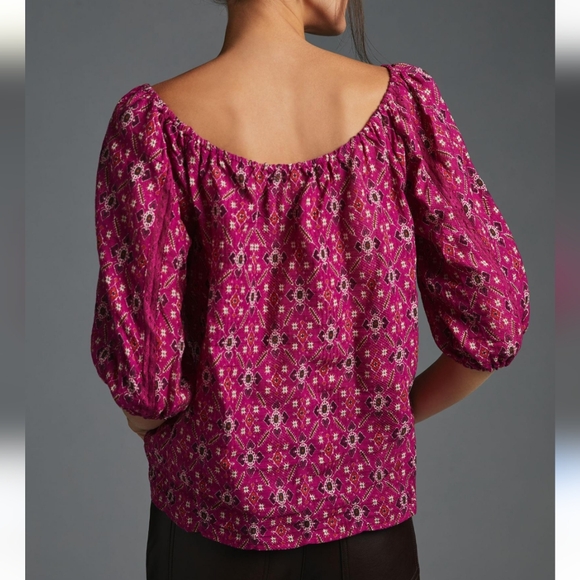 By Anthropologie Off-The-Shoulder Floral Blouse Women's S Purple Artsy Boho - Picture 7 of 11